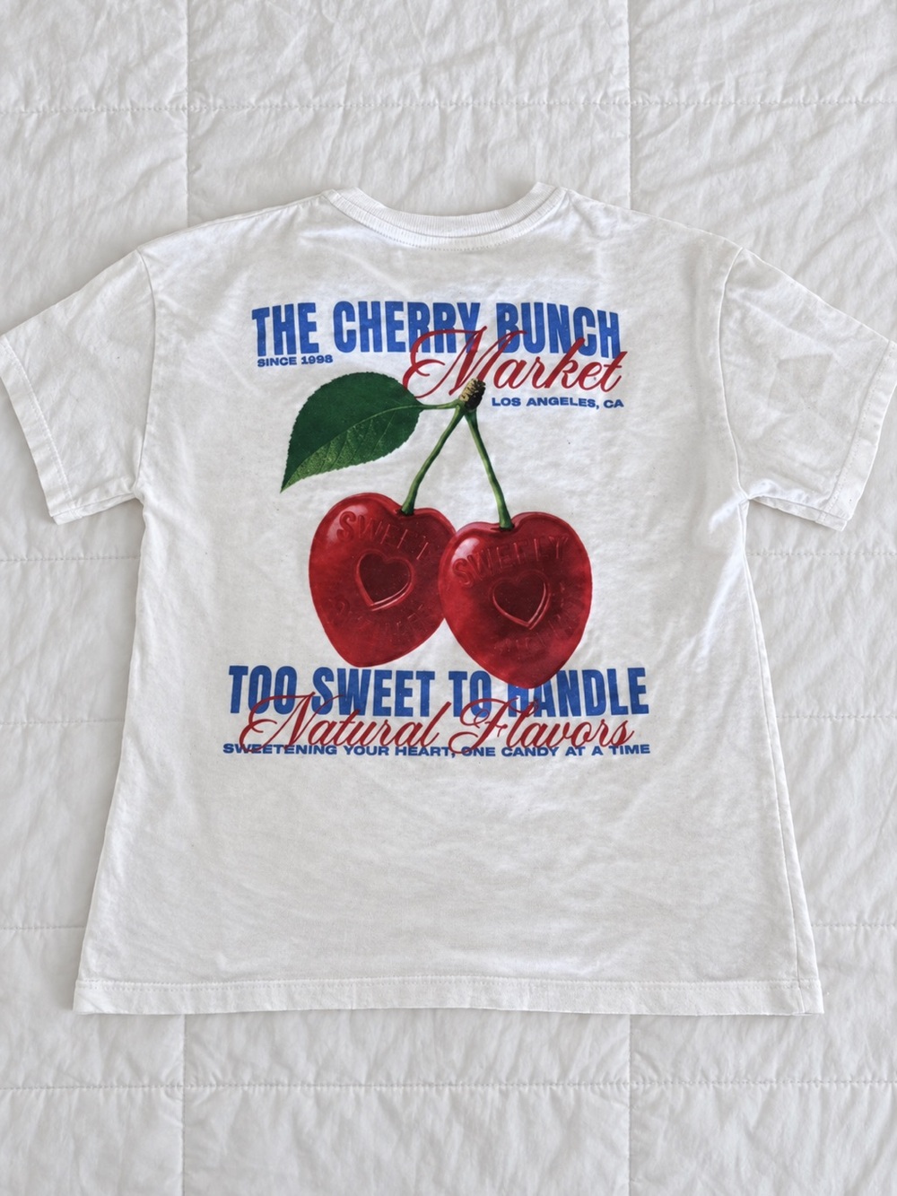 Zara White Tee with Red Cherry Graphic and Green Leaf